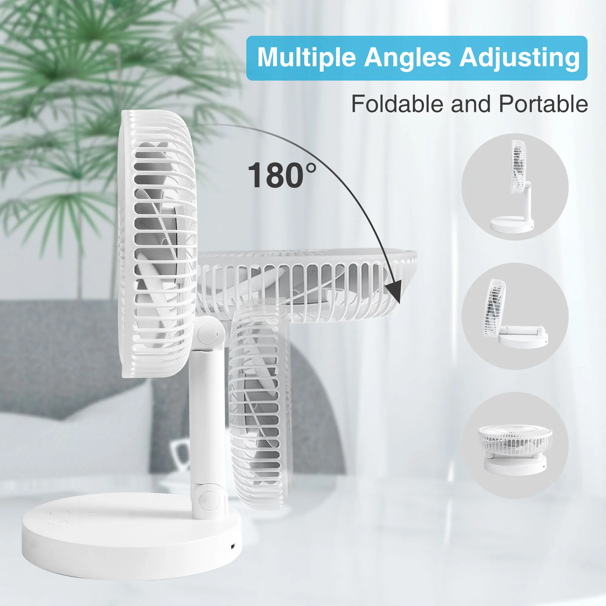 KASYDoFF Rechargeable USB Table Fan ,7200mAh Portable Mini stand Fan Cooling Small Foldable fan for Desk Home Office and bedroom 4