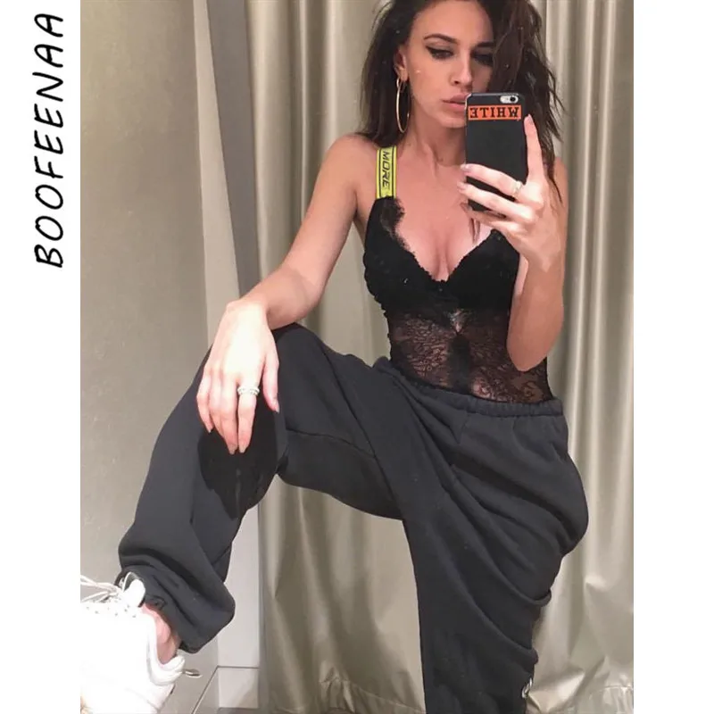 BOOFEENAA штаны-шаровары с высокой талией женские уличные Трикотажные флисовые