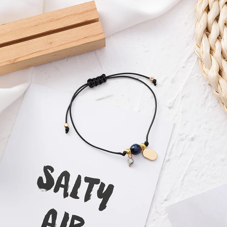 Korea Trendy Simple Handmade Weave Adjustable Rope Glass Ball Coin Pendant Bracelets & Bangles For Women Hands Jewelry Gifts - Image 3