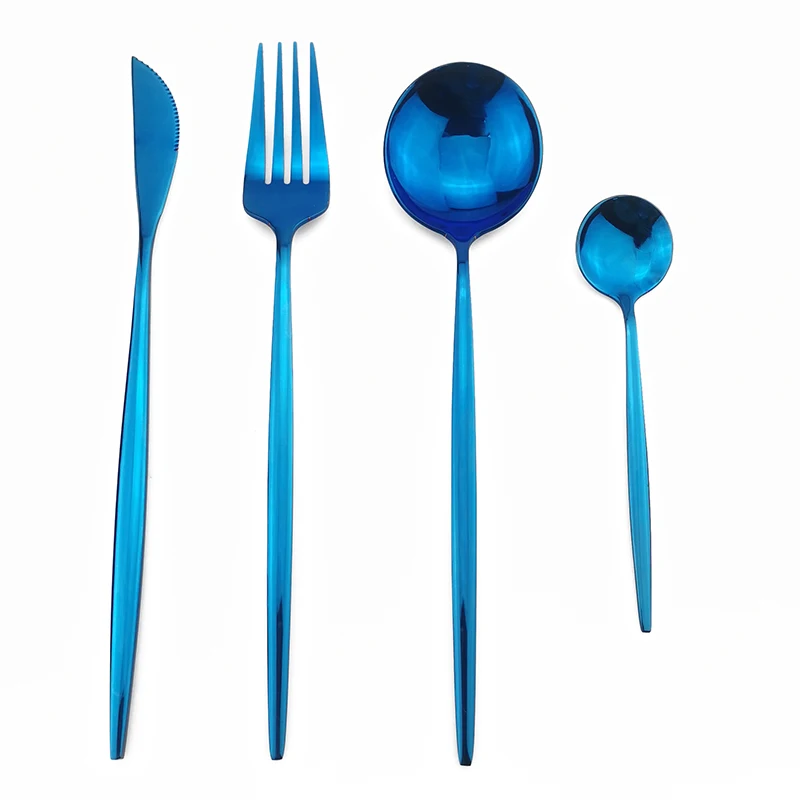 Blue Dinnerware Set 18/10 Stainless Steel Cutlery Knife Fork Coffee Spoon Teaspoon Flatware Tableware Kitchen Silverware | Дом и сад
