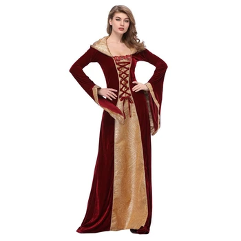

Medieval Dress Robe Women Renaissance Dress Princess Queen Costume Velvet Court Maid Halloween Costume Vintage Hooded Gown