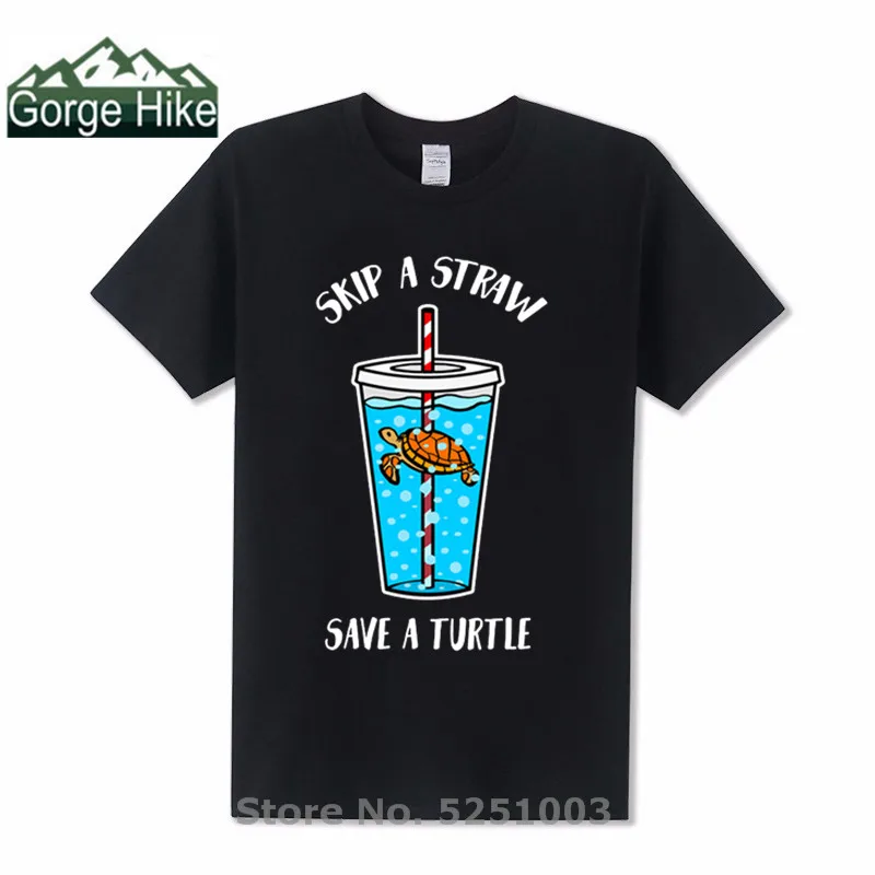 Мужская пластиковая футболка Skip A Straw Save Turtle Экологичная из пластика для защиты от