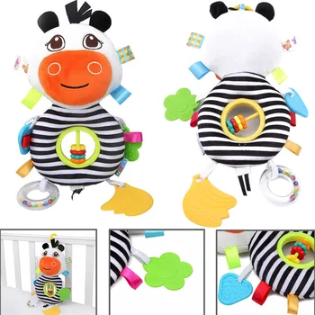 

Baby Stroller Plush Stuffed Toys Bed Mobile Toy Striped Cow Rattle Infant Bed Hanging Toys Children Kids Christmas Gift