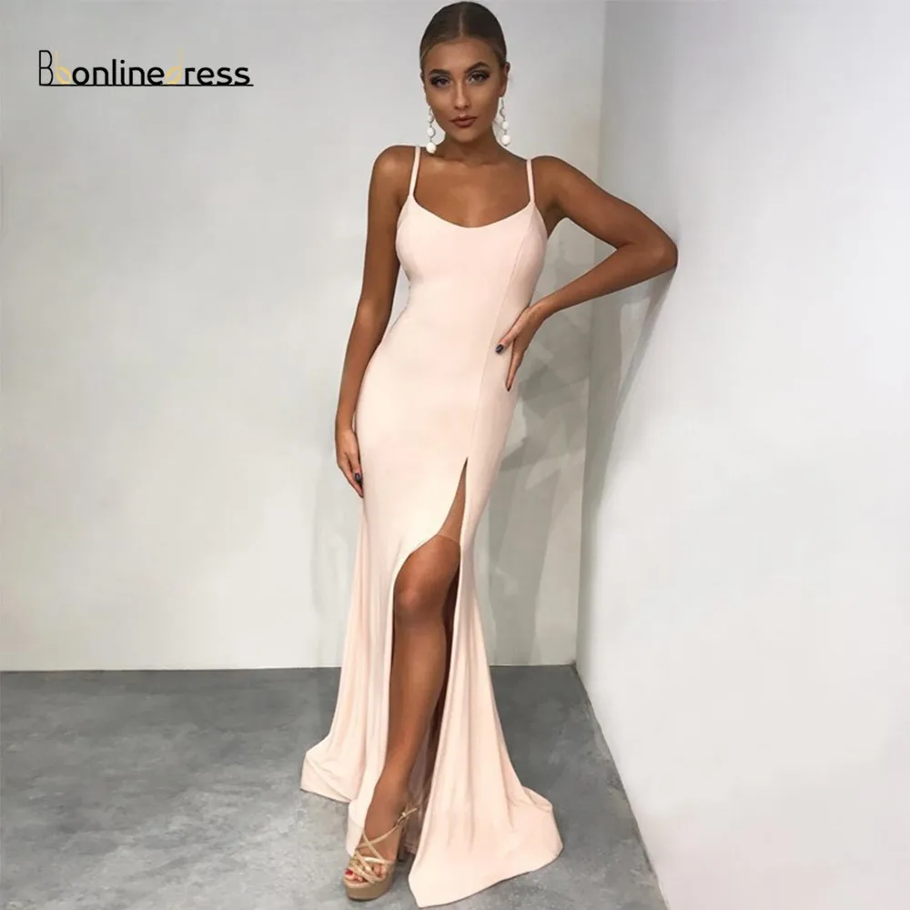 Bbonlinedress Румяна платья выпускного вечера атласные Спагетти ремень длинное платье выпускного вечера сплит Формальное вечернее платье Vestido-de-festa