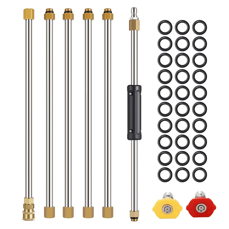 

HOT!6 Pcs Pressure Washer Wand Extension Stainless Steel Extension Wand 7.5 Ft(90 Inch) Replacement Lance with 2 Spray Nozzle Ti