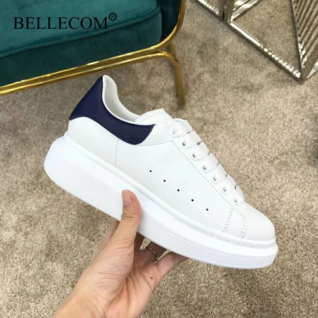 Bellecom/Новинка года; женские кроссовки на платформе; мужские кожаные туфли на плоской подошве; маленькие белые туфли; Повседневная обувь McQueen; zapatos mujer; Размеры 35-45 - Цвет: 11