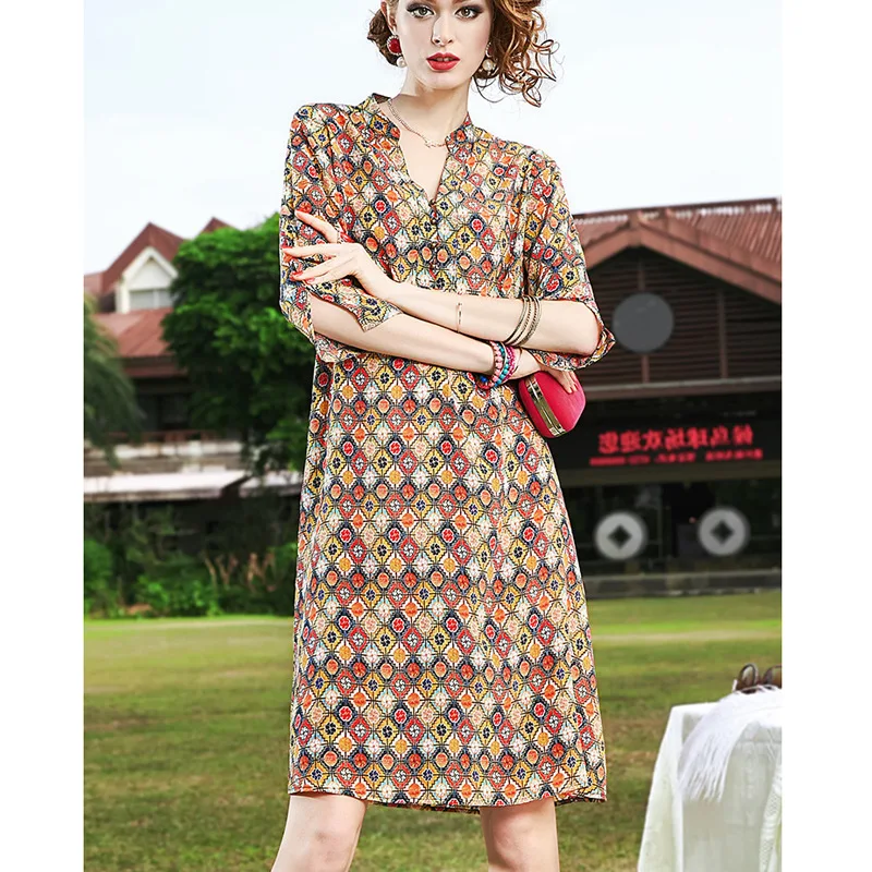 

2019 Summer Wear New Style WOMEN'S Dress Europe And America Big Brand Waist Hugging Slimming Elegant Short-height Faux Mulberry