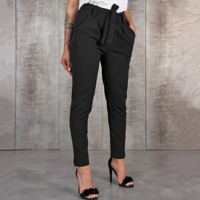 Повседневные тонкие шифоновые тонкие брюки для женщин с высокой талией черные Хаки зеленые брюки - Цвет: Черный