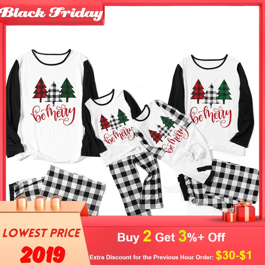 

Christmas Family Look Mom Daddy Kids Baby Tree Print Blouse Tops And Pants Xmas Family Clothes Pajamas Pijama Navidad Familia