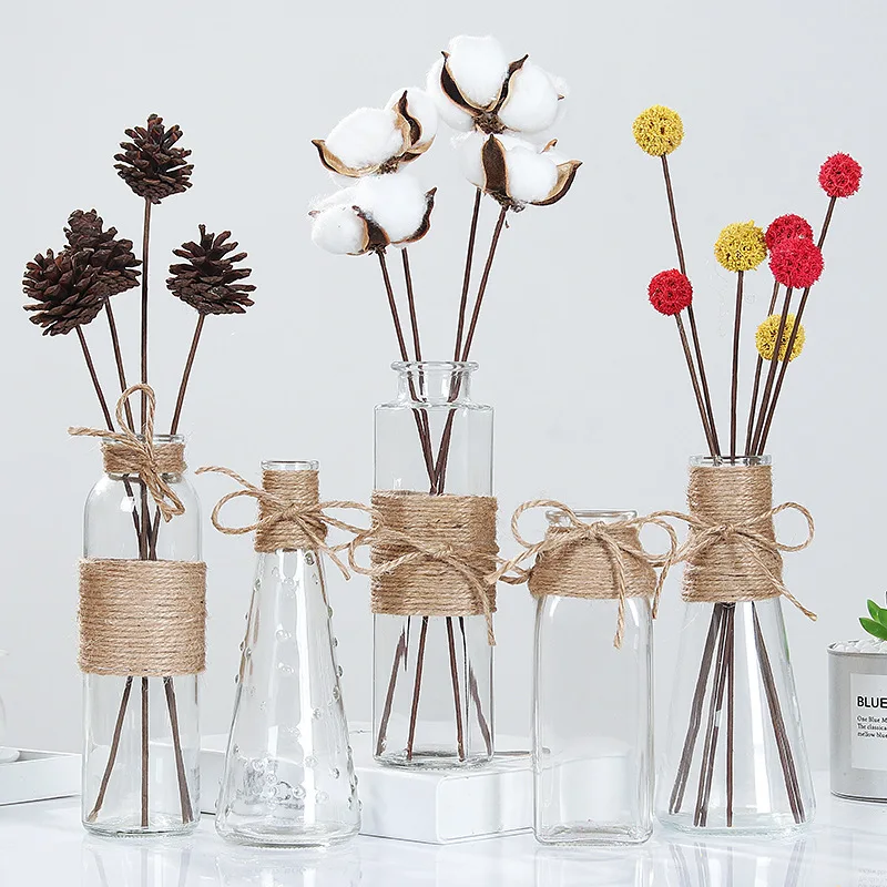 Creative Nordic Glass Vases Living Room Table Decoration Transparent Water Hydroponics Flower Rope Dry Flower Vase Diy Bottle Creative Nordic Glass Vases Living Room Table Decoration Transparent Water Hydroponics Flower Rope Dry Flower Vase Diy Bottle