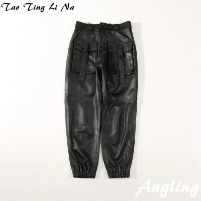 $US $85.00 2020 Women New Fashion Genuine Real Sheep Leather Pants Legged casual pants C24
