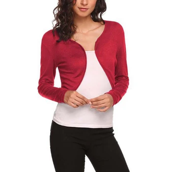 

Elegant Long Sleeve Shrug Top Slim Women Cardigan Open Front Outwear Soft Knitted Short Autumn Casual Inner Button Ladies Solid