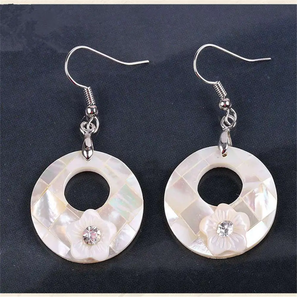 

6Pair/Lot New fashion Alloy Simple Round Natural Shell Earrings Hollow Acrylic Sheet Flower Set Rhinestone Earrings