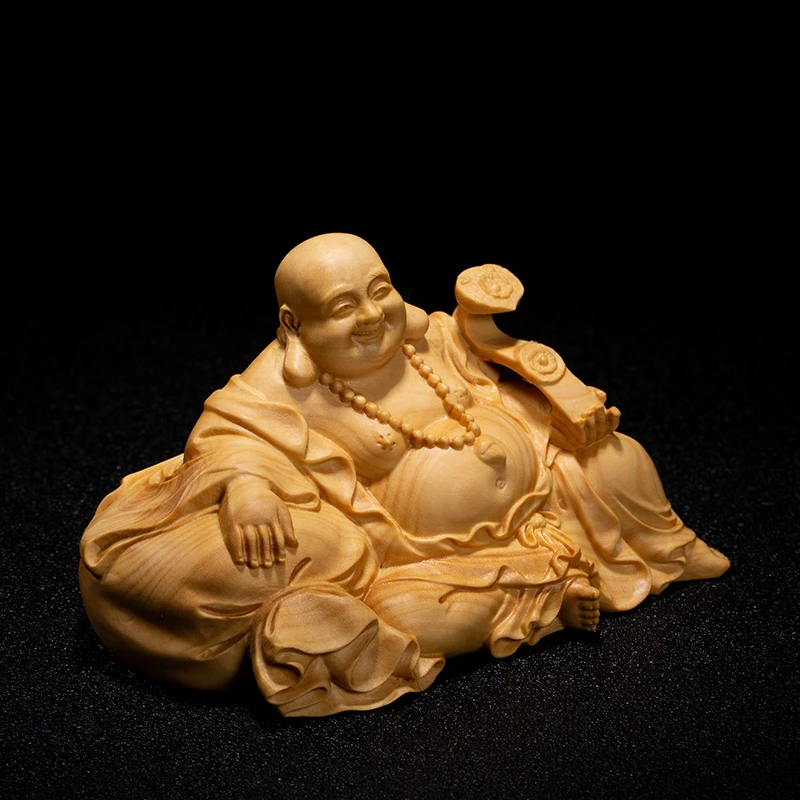 

11/14CM Mini Ruyi Maitreya Buddha Statue Wood Gifts Buddha Figures Laughing Buddha Handmade Carved Home Decoration Collection