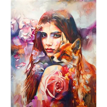 

Painting By Numbers Canvas Painting Portrait Wolf Girl Oil Colouring Paints By Numbers Canvas Painting Home Decor 40x50cm Kits