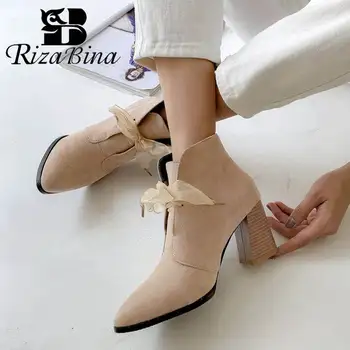 

RizaBina Plus Size 32-48 Simple Fashion 2020 Winter Ankle Boots Pointed Toe High Heels Shoes Woman Boots Cross Strap Daily Botas