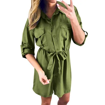 

Women dress MAXIORILL летнее платье Solid long Sleeve Loose Buttoned Dresses Pocket belt T-shirt dress free shipping #3/55