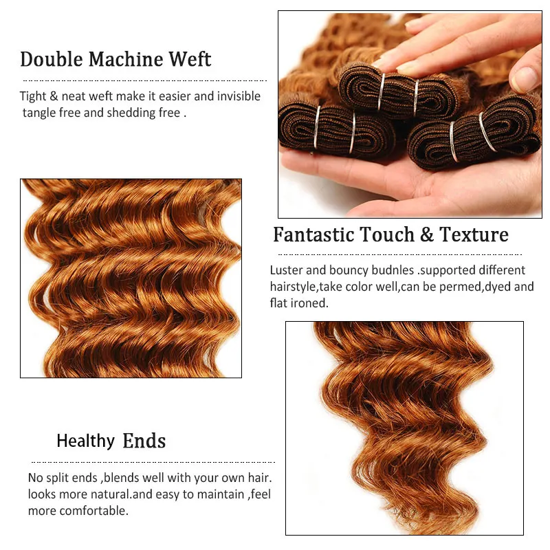 Brazilian Deep Wave Bundles With Frontal Colored Bundles With 13*4 Lace Closure Blonde Human Hair Bundles Middle Ration Non-Remy