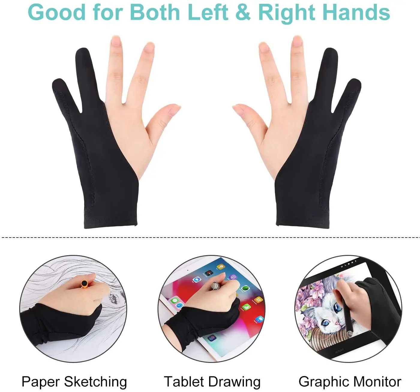 GAOMON Two-finger Black Art Glove for Drawing and Painting