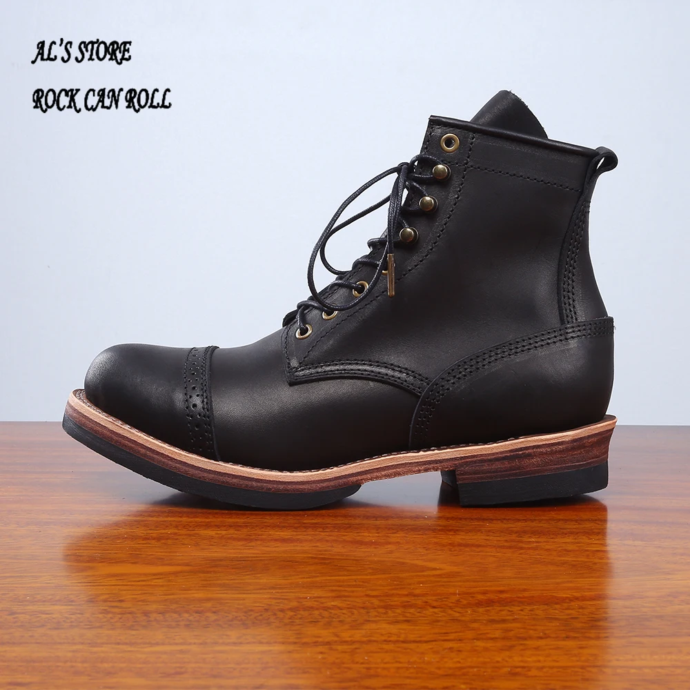 Mens leather boots XW400 RockCanRoll Handmade Goodyear Welted Durable Italian Cowhide Boot Size 35-52