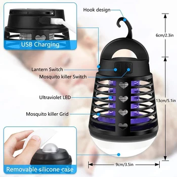 

2 in 1 Electronic Mosquito Repellent Lamp LED Waterproof Repeller Killer Light Traps Camping Lantern @LS