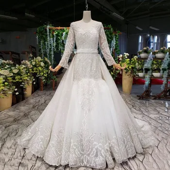 

Long Sleeves Ivory Mermaid Wedding Dresses Removable Skirts Lace up Corset Tulle Real Photos Beach Bridal Gowns For Women