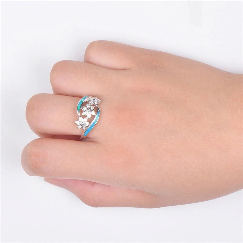 Модное женское кольцо с цирконием, элегантные кольца с имитацией синего огненного опала и цветов для женщин, ювелирные изделия, аксессуары в богемном стиле, винтажный подарок