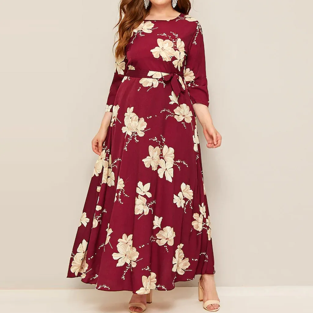 dress women ropa mujer vestidos de verano dresses vestidos verano mujer robe Casual Three Quarter Sleeve Print XL-5XL Z4