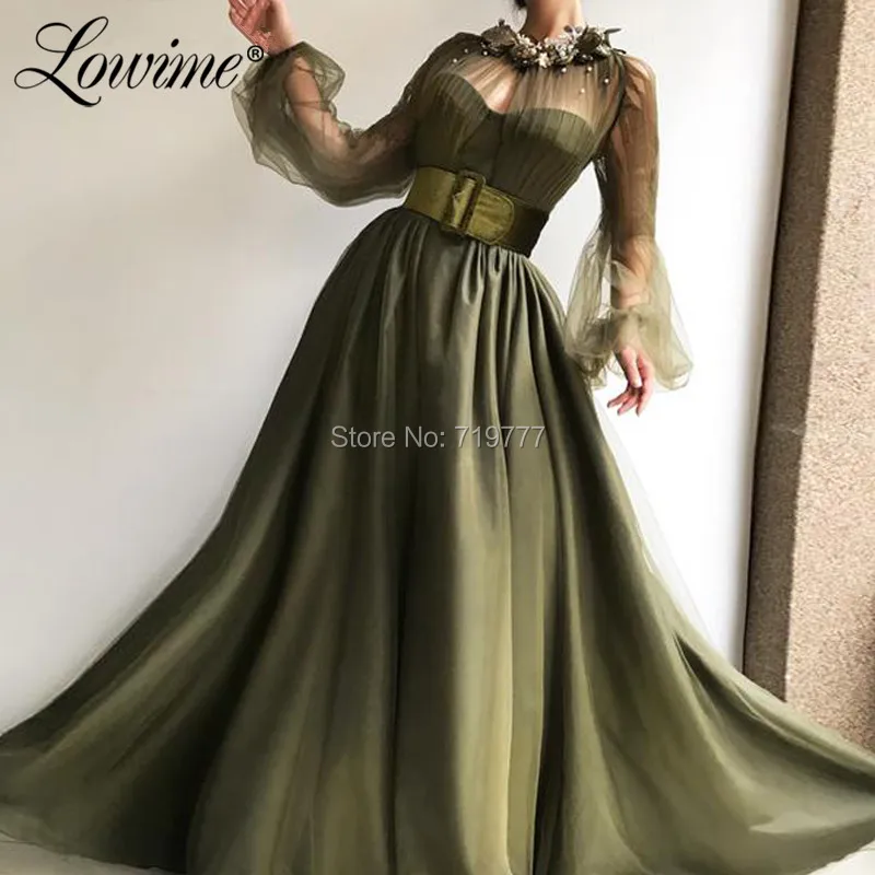 Темно-зеленые арабские Бальные платья тюлевые вечерние платья vestido de festa Дубай женское платье для выпускного с поясом Robe De Soiree