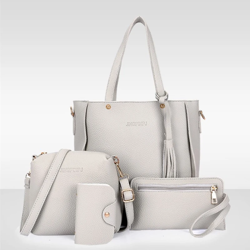 

Women's Bag 2019 New Fashion Lychee Pattern 4-piece Bag Tassel Oblique Shoulder Bag sac main femme bolsa