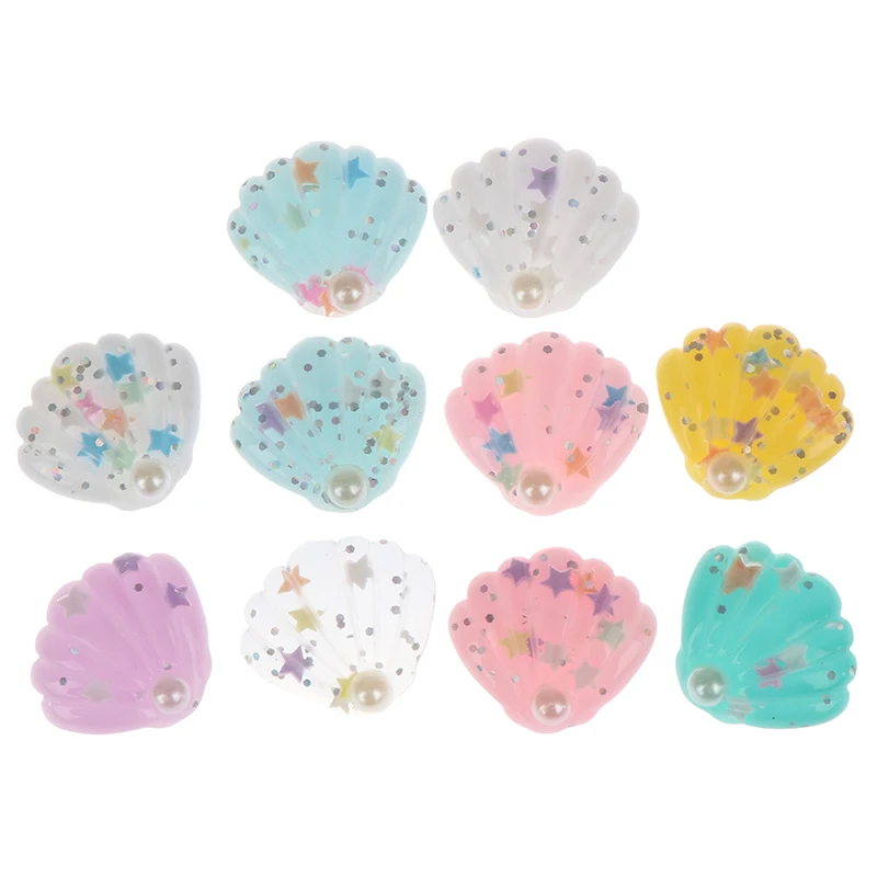 10pcs/lot 25*28mm DIY Shiny Resin ABS Pearl Seashell Flat Back Cabochon DIY Phone/Craft Scrapbooking Decoration