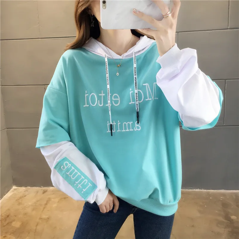 NEW Cotton tops shirt Female embroidery winter Women sweatshirt Korean Style letter Modis Casual Harajuku Oversized Hoodies