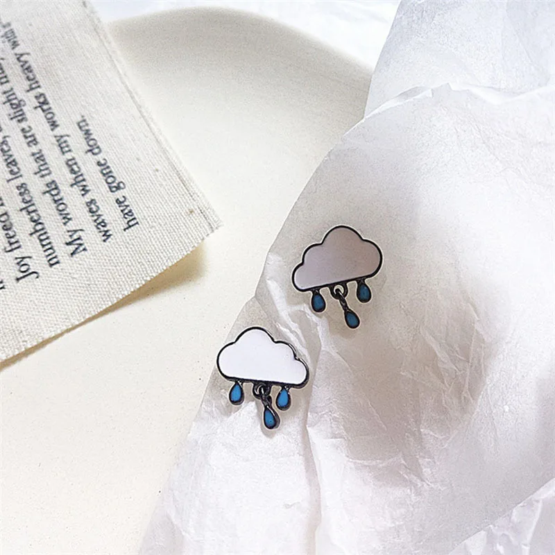 New Sweet Cartoon Blue Cloud Drop Earrings Vintage Enamel Dripping Oil Clouds Water Stud For Women Fashion Jewelry | Украшения и