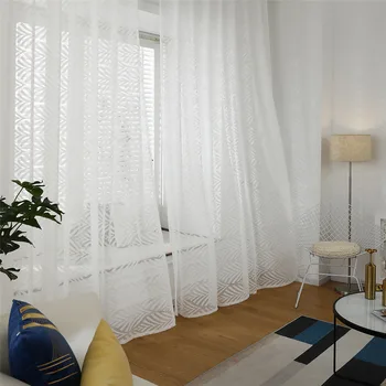 

European and American Style White Window Screening Solid Door Curtains Drape Panel Tulle for Living Room J99Store