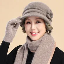 Middle-Aged And Elderly Autumn And Winter Hats Ladies Winter Grandma Wife Warm Mother Knitted Rabbit Fur Pot Hat
