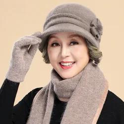Middle-Aged And Elderly Autumn And Winter Hats Ladies Winter Grandma Wife Warm Mother Knitted Rabbit Fur Pot Hat