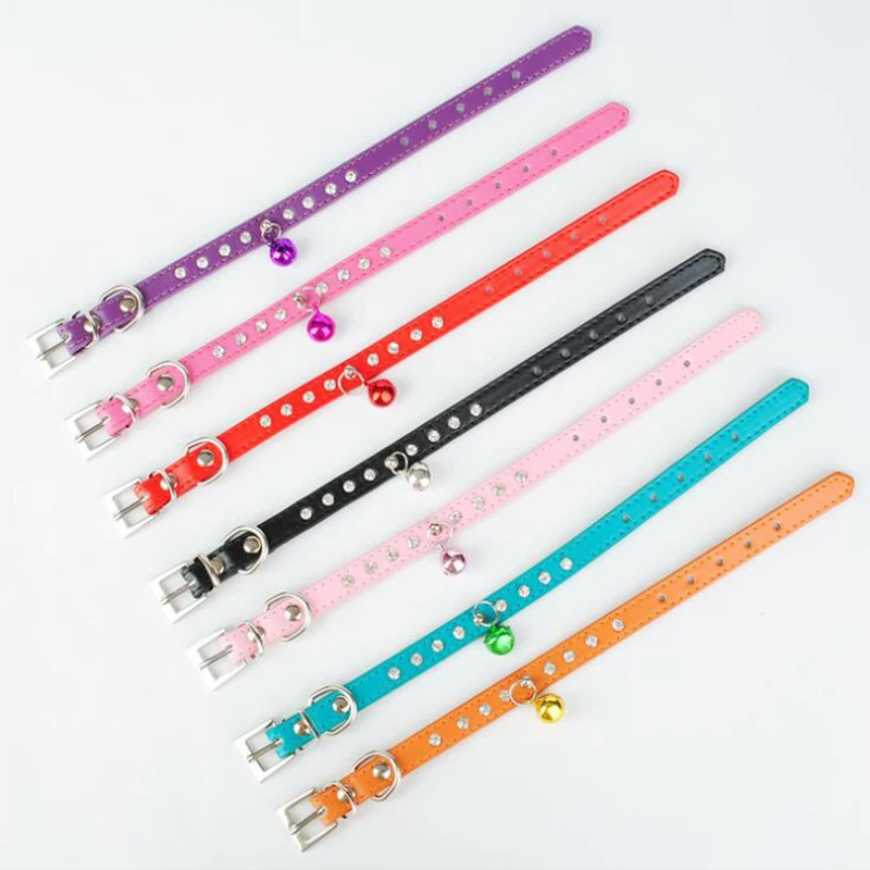 Pu Leather Pet Collar Diamonds Shining Crystal Rhinestone Adjustable Dog Collar For Small Dog With Bell Cat Necktie Pet Supplies
