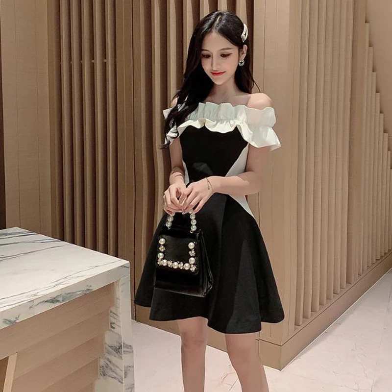 2022 Summer Women New Sexy Mini Temperament Ladies Off Shoulder Party Dress Sweet Princess Costume Elegant Short Sleeve  Dresses