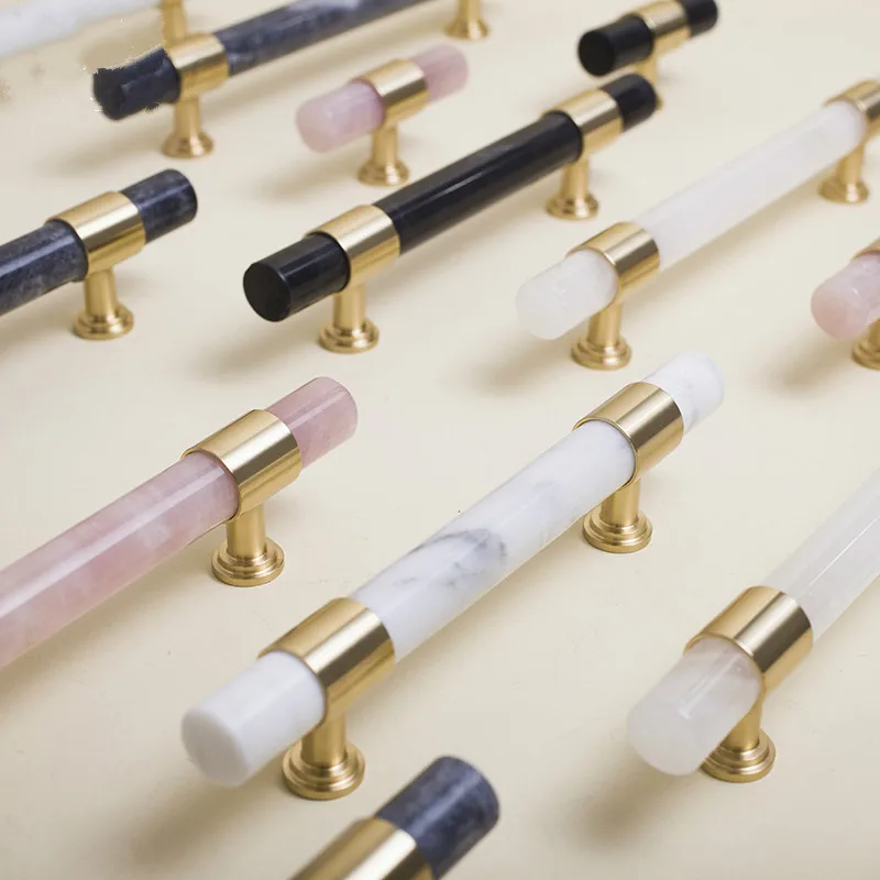 Фото Natural Marble/Crystal T brass Bar Cabinet handle and Knobs  bedroom  Cupboard Door Pulls Furniture Handle Dresser knob Hardware №4