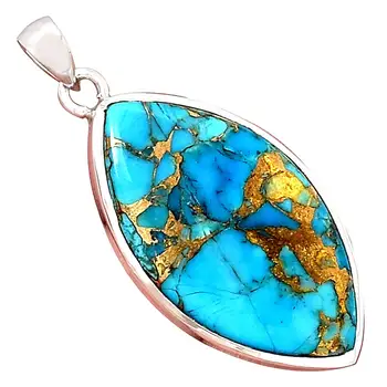 

Genuine BLUE COPPER TURQUOISE Pendant 925 Sterling Silver, 47.5 mm, AP6537
