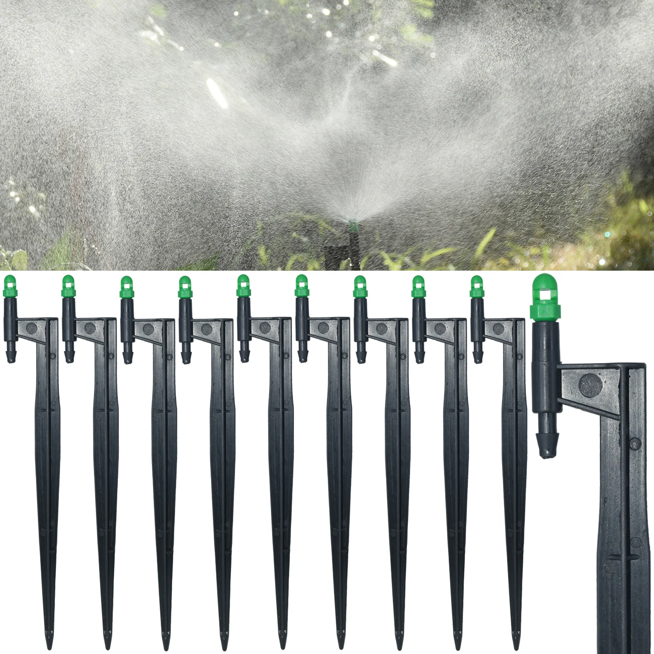 

50-100PCS 1/4'' 360 Degrees Mist Nozzle on 210MM Stake Watering Sprinklers 4/7mm Garden Irrigation Micro Drip Sprays Greenhouse