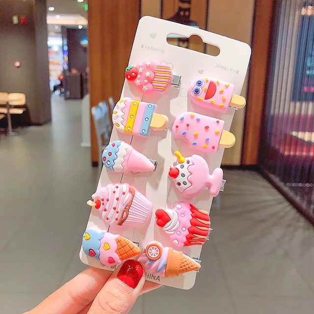 10PCS/Set New Girls Cute Cartoon Ice Cream Unicorn Hair Clips Kids Lovely Hairpins Headband Barrettes Fashion Hair Accessories 2