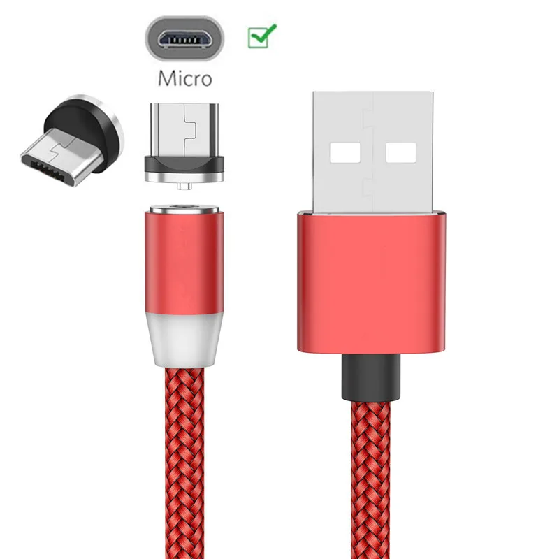 Only Red 1M Cable Для samsung galaxy A7 A6 J4 J5 J7 LG Q60 K40 K7 K8 K10 K20 plus мобильный телефон QC 3,0 быстрое автомобильное зарядное устройство магнитный Micro USB кабель - Тип штекера: Only Red 1M Cable