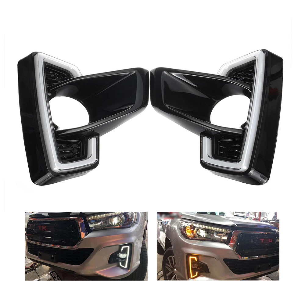 

LED DRL For Toyota Hilux Revo Rocco 2018 2019 Styling Daytime Running Light Fog Light Driving Lamp White Yellow Turn Signal