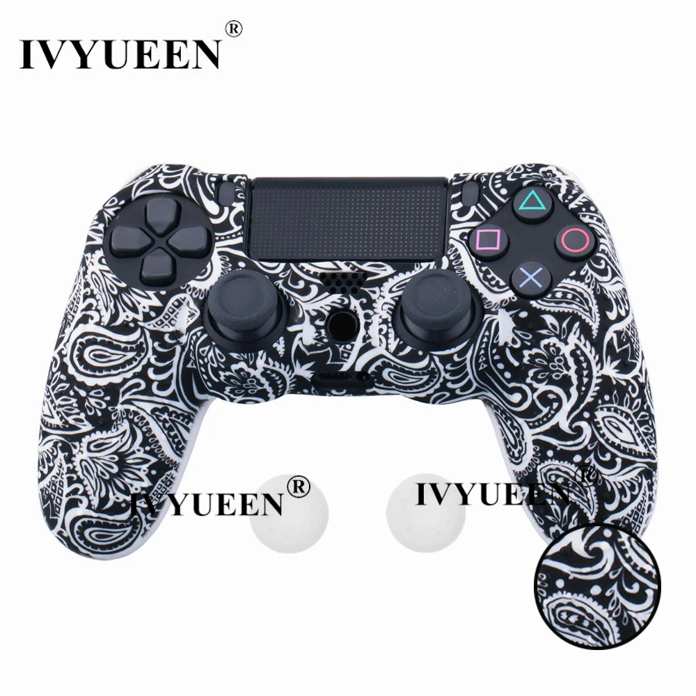 White Leaf IVYUEEN 25 цветов Противоскользящий силиконовый защитный чехол для sony playstation 4 PS4 DS4 Pro тонкий контроллер Thumb Grip Caps - Цвет: White Leaf