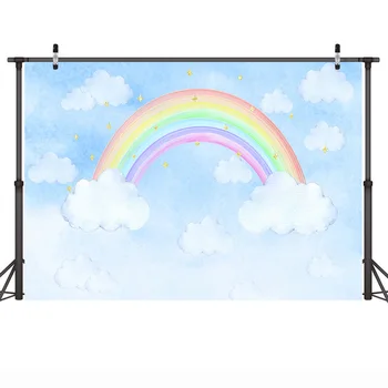 

Rainbow blue sky Photography Backdrops Photocall Birthday Photo Background Cloud Sky Newborn Party Banner