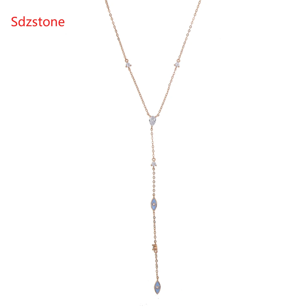 New Rose Gold Color Trendy Fashion Women Y Necklaces Jewelry Long Chain Luxury Evil Eye Sexey Blue Lariat Necklace | Украшения и
