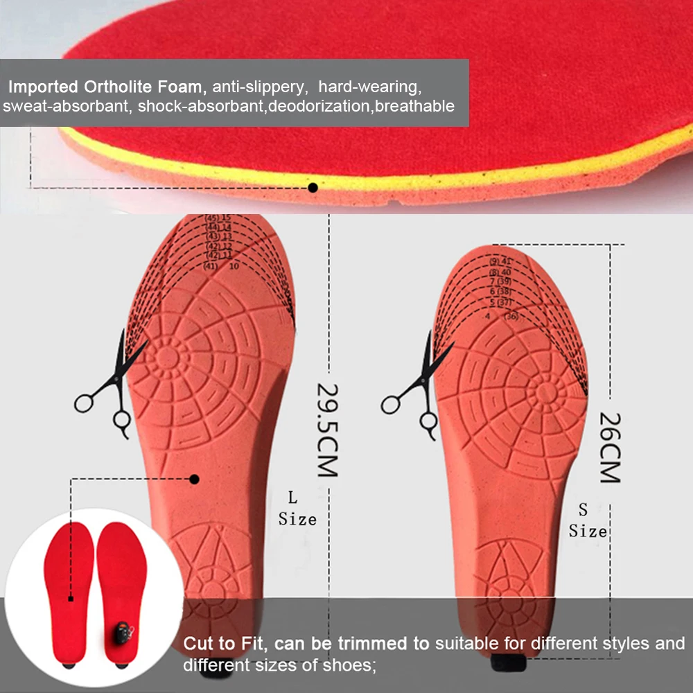 Heated Insoles Intelligent Temperature Control Portable Charging Insole 1800 MAh Battery Large Capa