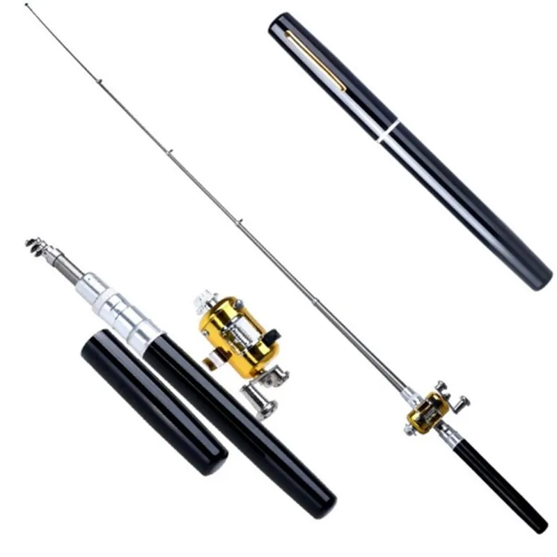 Portable Pocket Telescopic Mini Fishing Pole Pen Shape Folded Fishing Rods With Reel Wheel Folded River Lake Stream Fishing