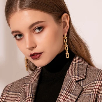 

AENSOA Fashion U Shape Link Chain Geometric Long Earring Gold Color Drop Earrings for Women Chic Stylish Earrings Jewelry Gift